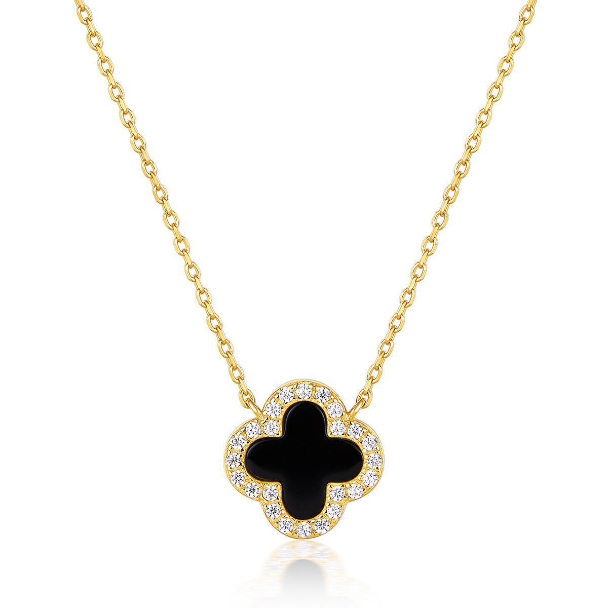 BLACK ONYX DIAMANTE CLOVER NECKLACE