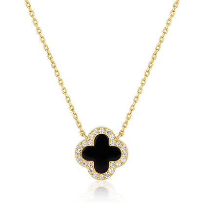 BLACK ONYX DIAMANTE CLOVER NECKLACE