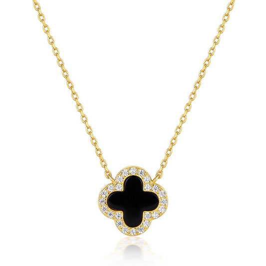 BLACK ONYX DIAMANTE CLOVER NECKLACE