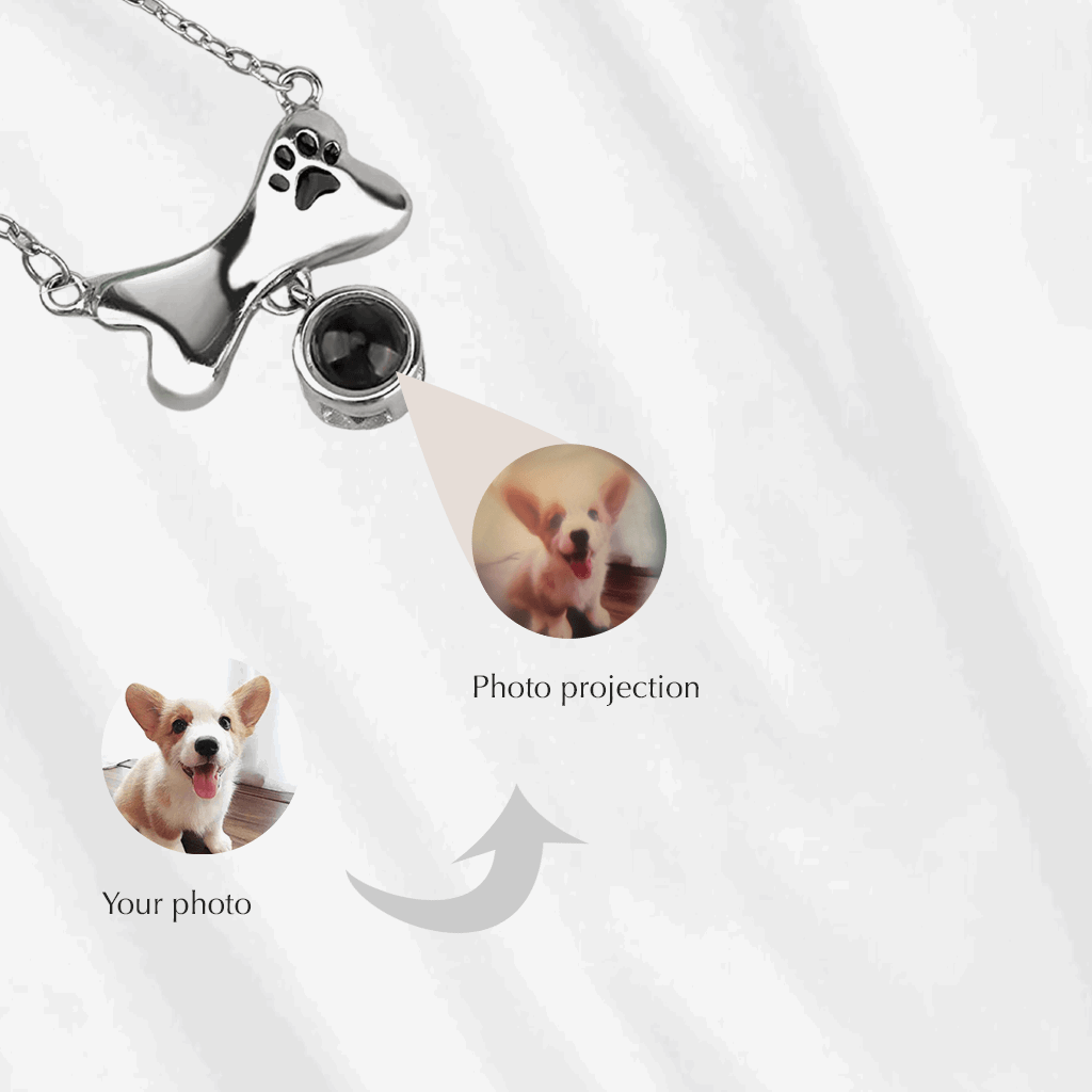 Projection Necklace Dog Bone with Paw Print