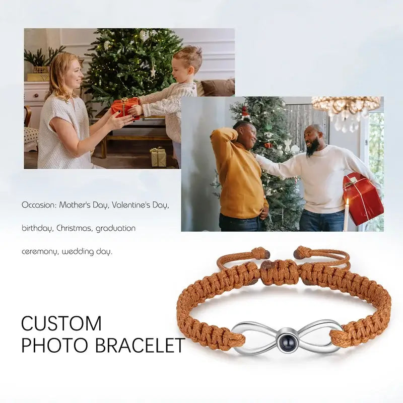 Braided Rope Infinity Charm Projection Photo Bracelet with Picture Inside | 3 Colours