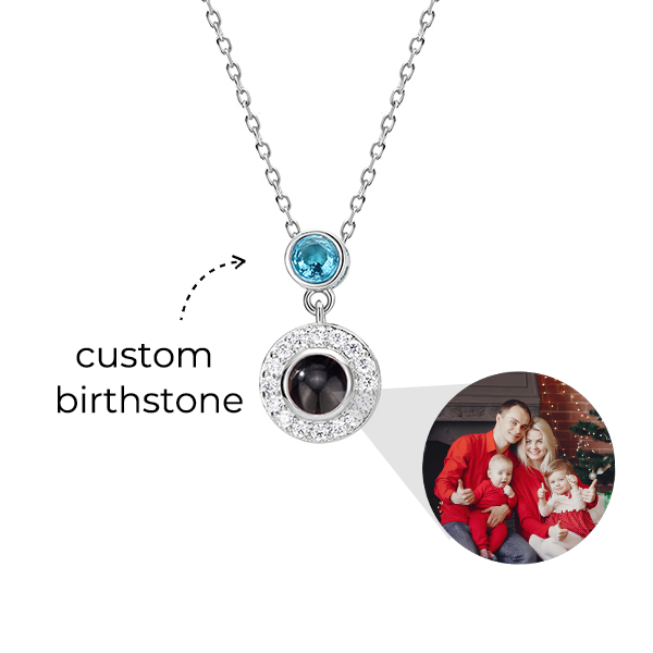 Shining Circle Photo Necklace With Birthstone