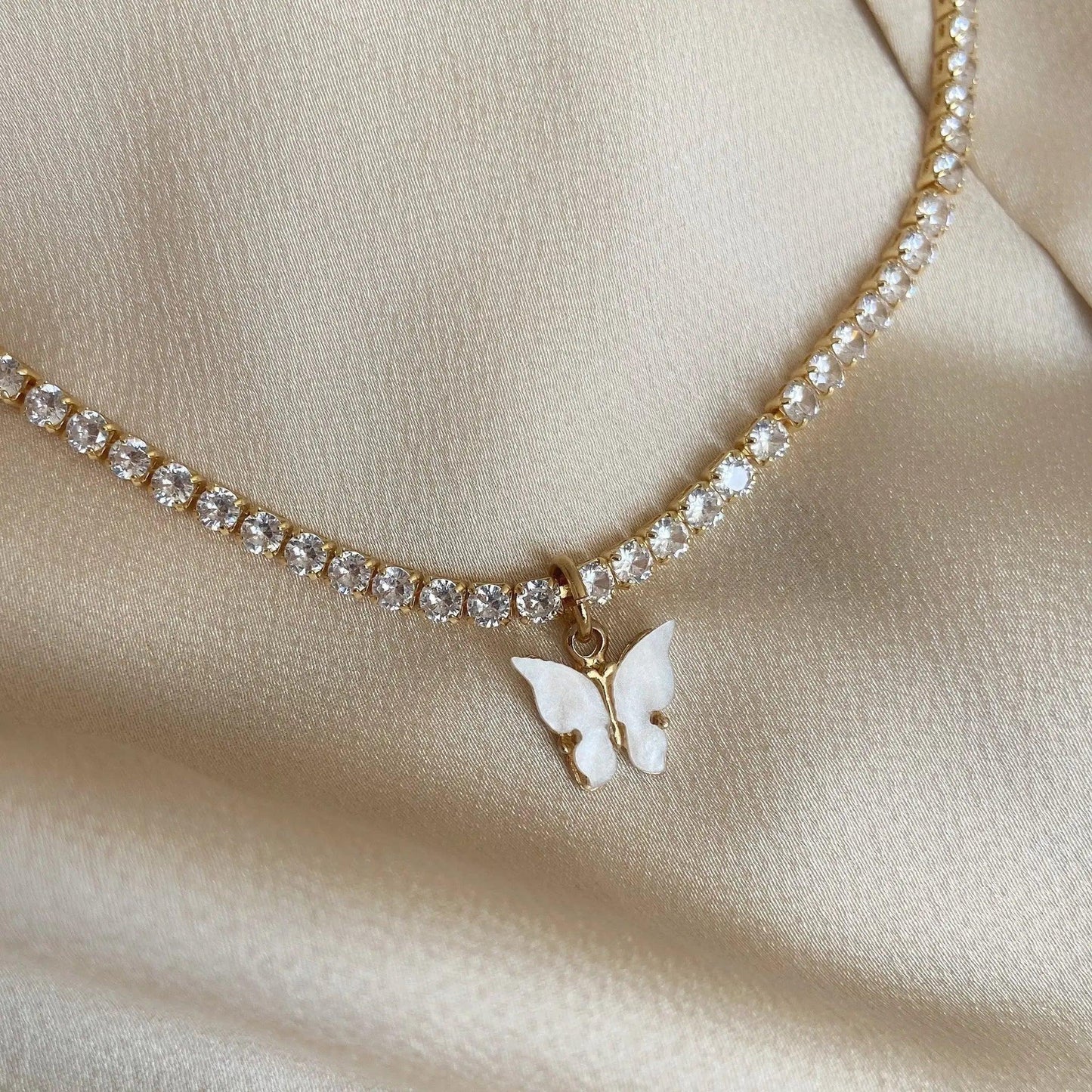 Butterfly Choker Necklace With Tennis Chain