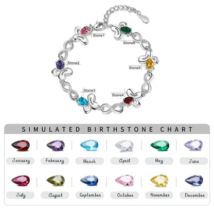 Butterfly & Infinity Charm Personalized Birthstone Bracelet | Engraved Name Bracelet | Up to 6 Birthstone and Names