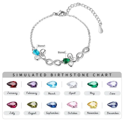 Butterfly & Infinity Charm Personalized Birthstone Bracelet | Engraved Name Bracelet | Up to 6 Birthstone and Names