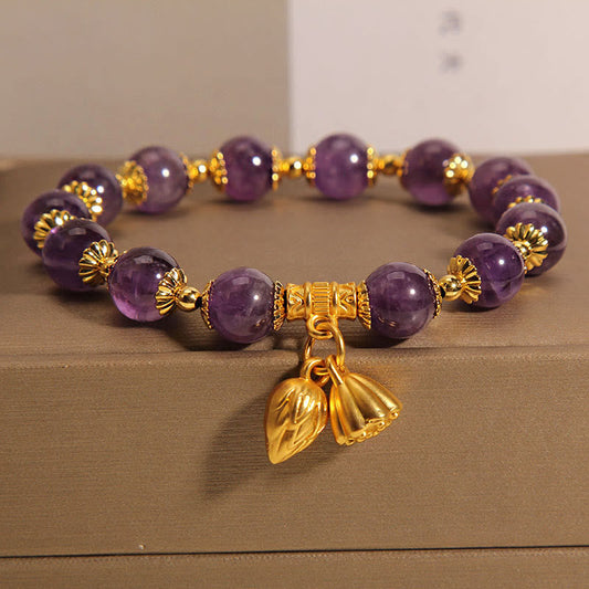 Buddha Stones Natural Amethyst Lotus Healing Spiritual Bracelet