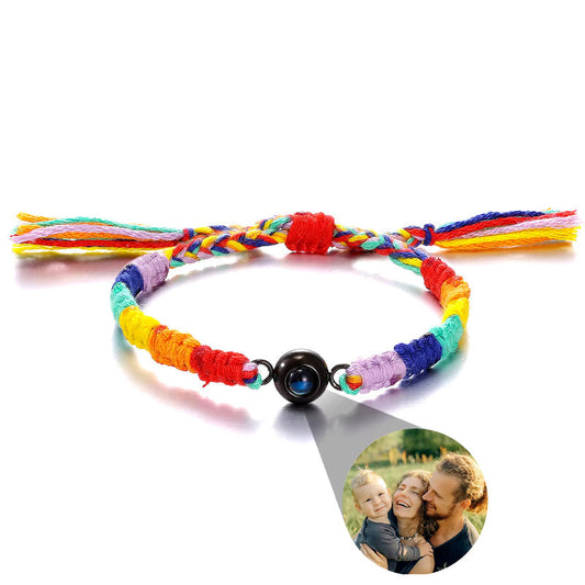 Personalized Rainbow Handmade Woven Photo Bracelet