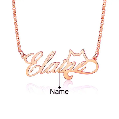 Personalised Name Necklace Cat Pendant, 925 Sterling Silver Name Necklace for Women, Custom Name Jewellery Gold/Silver/Rose Gold