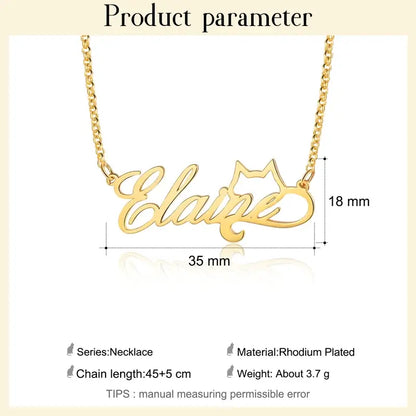 Personalised Name Necklace Cat Pendant, 925 Sterling Silver Name Necklace for Women, Custom Name Jewellery Gold/Silver/Rose Gold