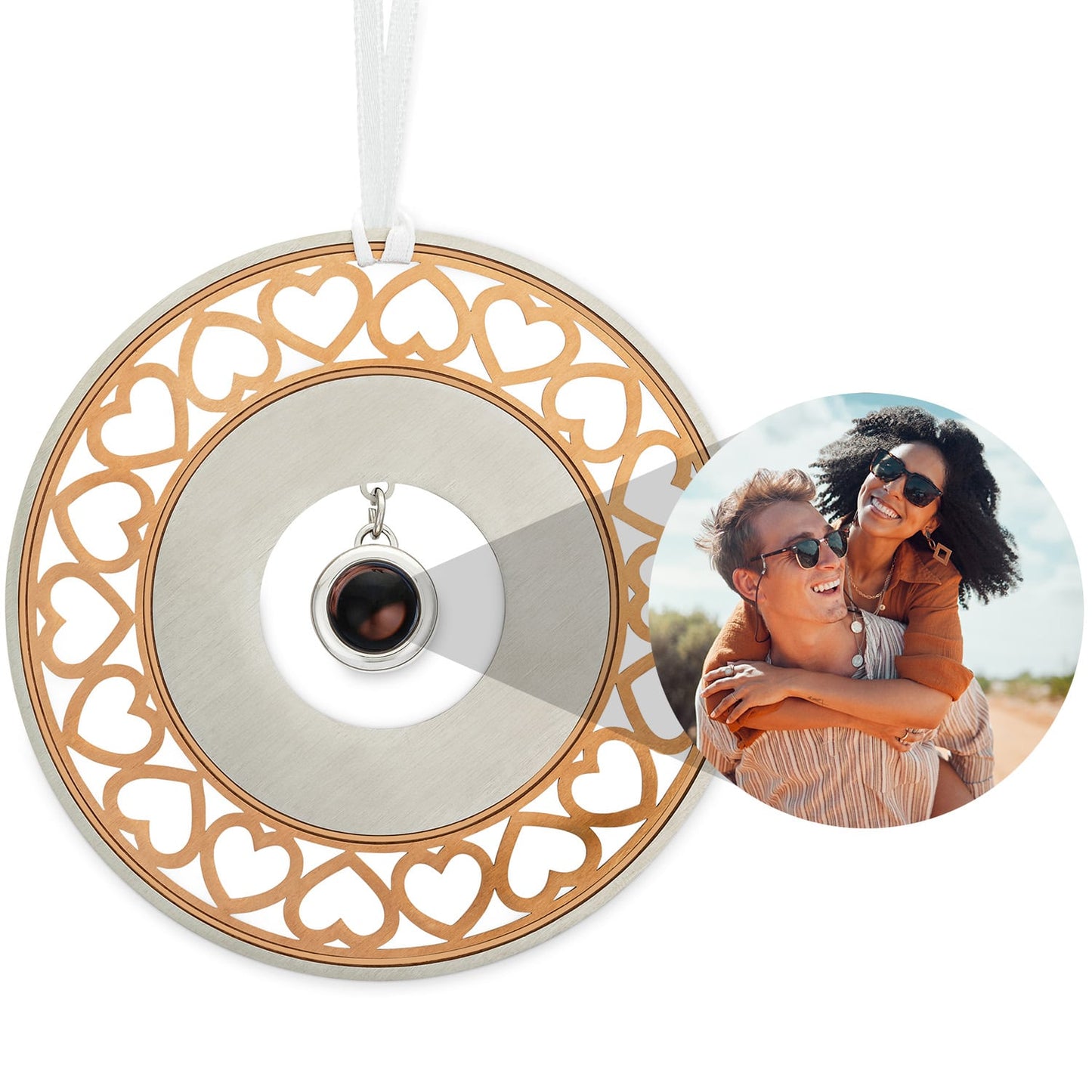 Personalized Circle and Hearts Photo Ornament