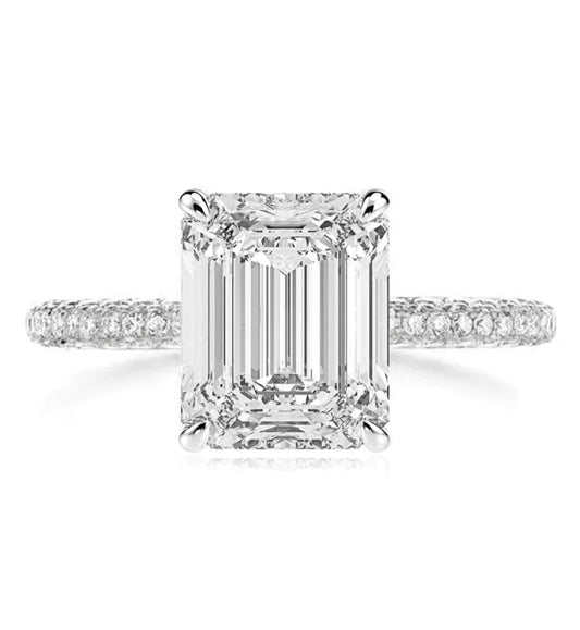 CLASSIC 4CT EMERALD CUT PAVÈ BAND ENGAGEMENT RING