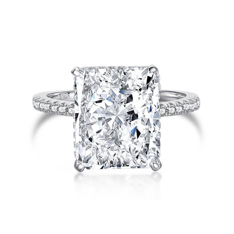 Classic Big Radiant Cut  Engagement Ring In Sterling Silver