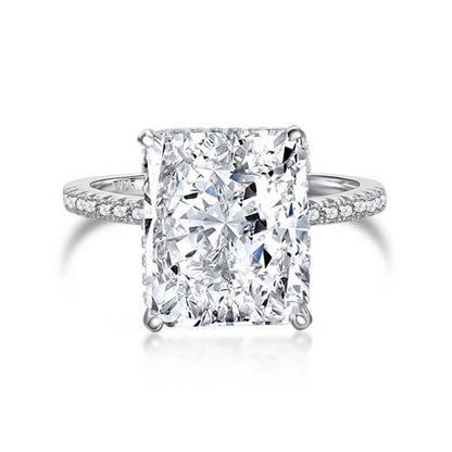 Classic Big Radiant Cut  Engagement Ring In Sterling Silver