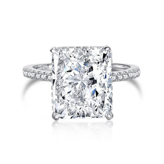 Classic Big Radiant Cut  Engagement Ring In Sterling Silver