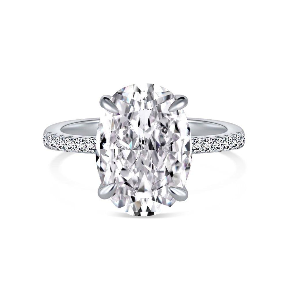 Classic Crushed Ice Oval Cut Half Pavé Solitaire Ring- White