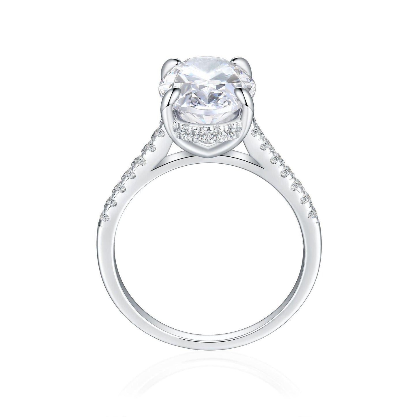 Classic Crushed Ice Oval Cut Half Pavé Solitaire Ring- White