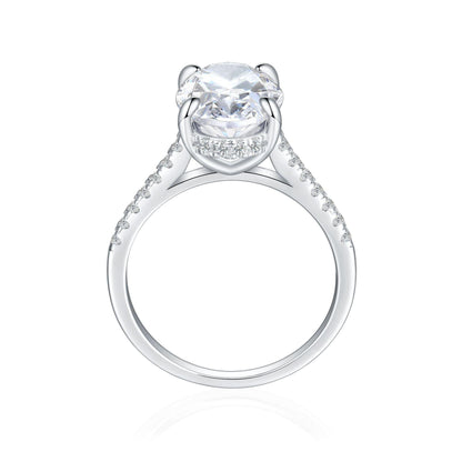 Classic Crushed Ice Oval Cut Half Pavé Solitaire Ring- White