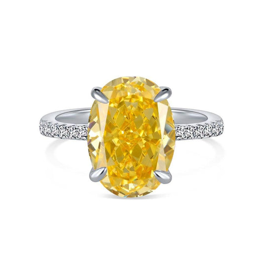 Classic Crushed Ice Oval Cut Half Pavé Solitaire Ring- Yellow