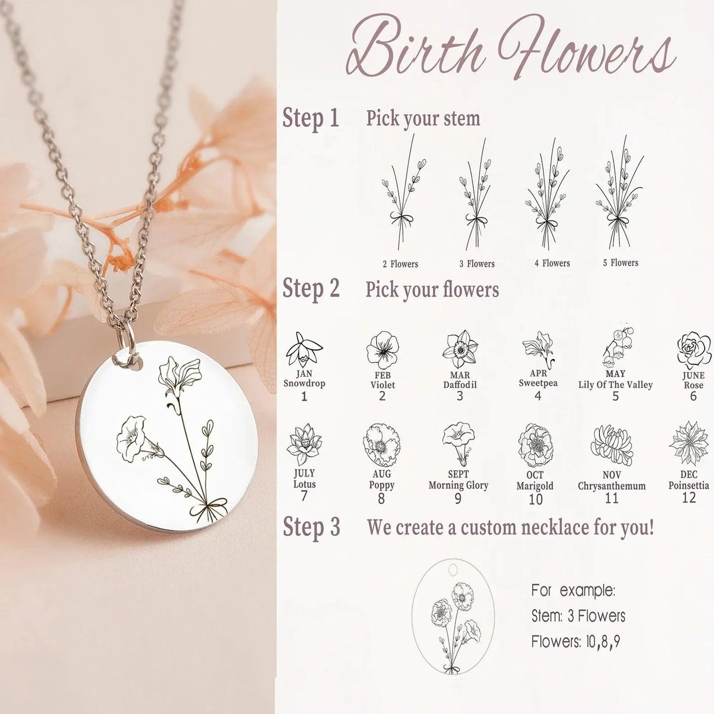 Combined Birth Flower Necklace