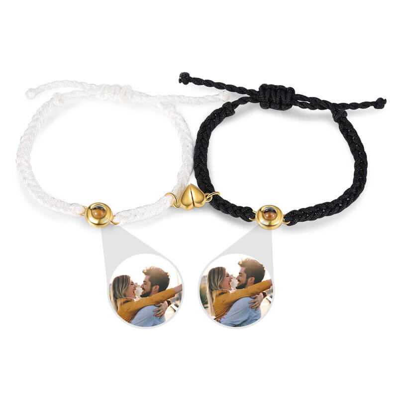 Couple Photo Projection Bracelet with Picture Inside | Gold Round Charms