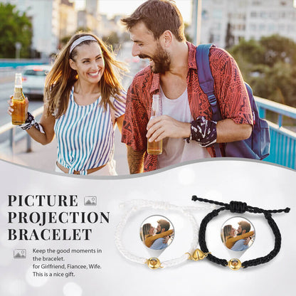 Couple Photo Projection Bracelet with Picture Inside | Gold Round Charms