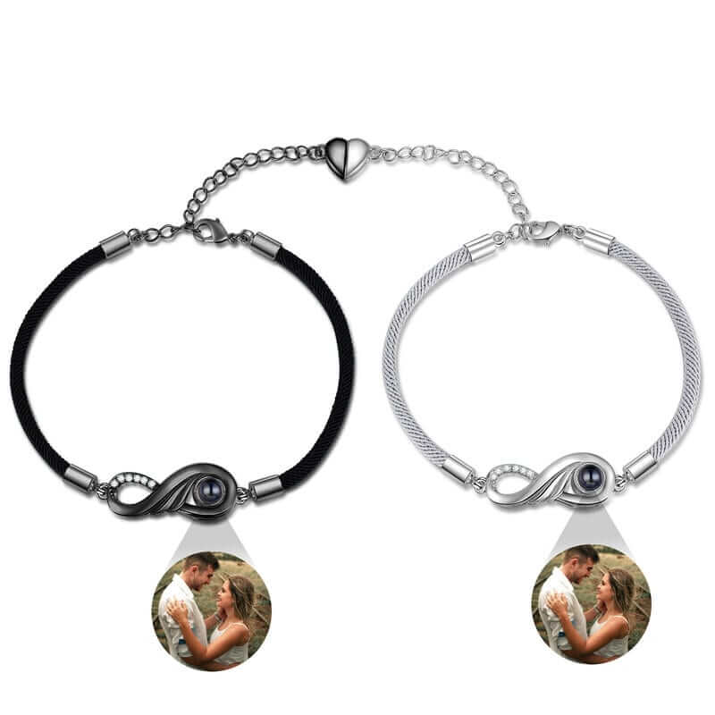 Couple Photo Projection Bracelet with Picture Inside | Infinity Charms Photo Bracelets