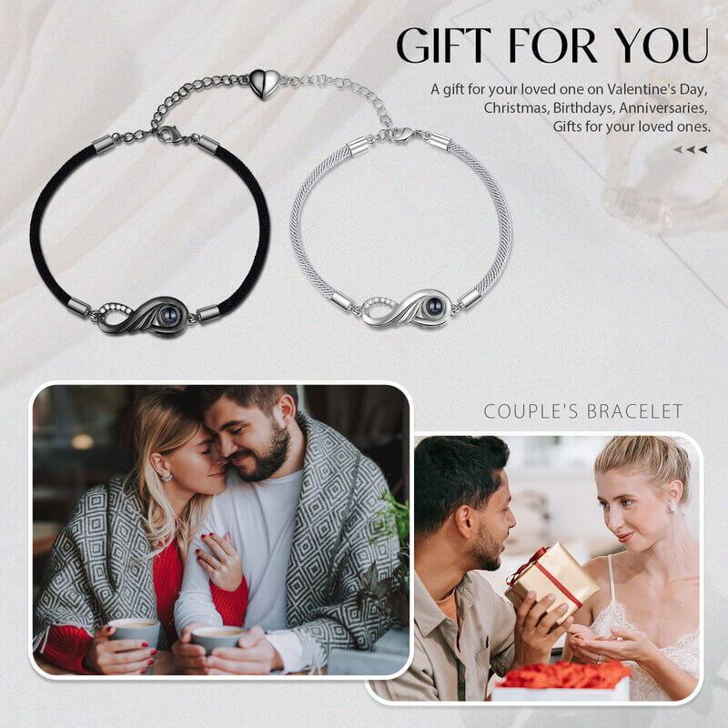 Couple Photo Projection Bracelet with Picture Inside | Infinity Charms Photo Bracelets