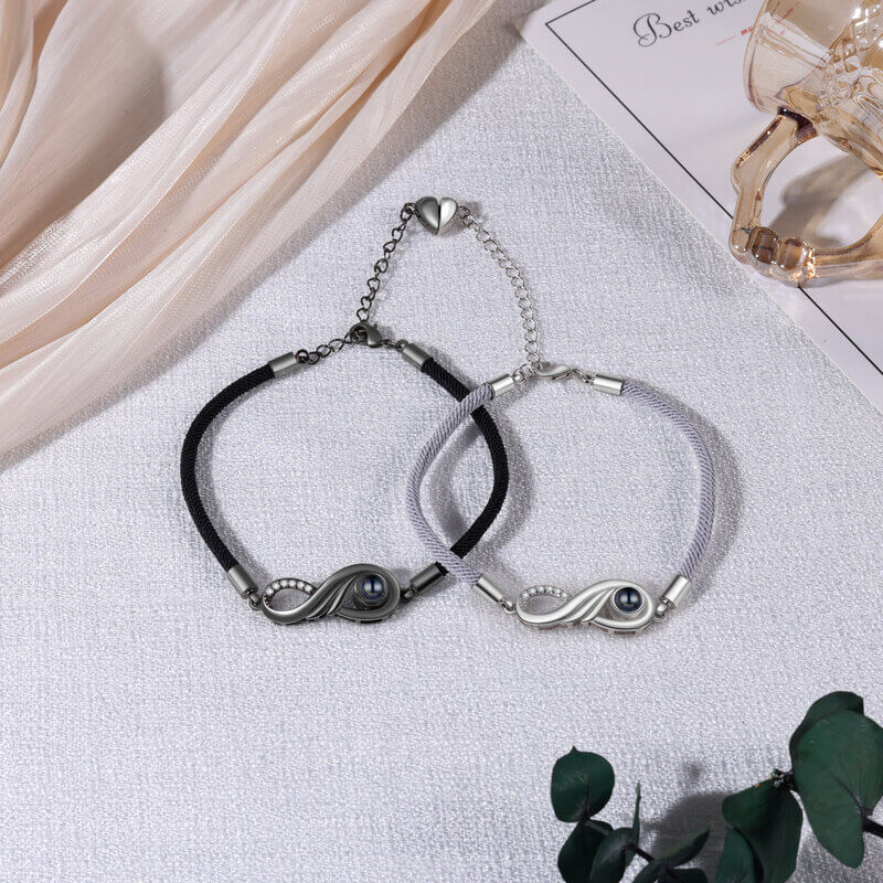 Couple Photo Projection Bracelet with Picture Inside | Infinity Charms Photo Bracelets