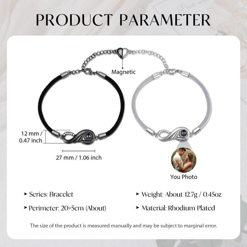 Couple Photo Projection Bracelet with Picture Inside | Infinity Charms Photo Bracelets