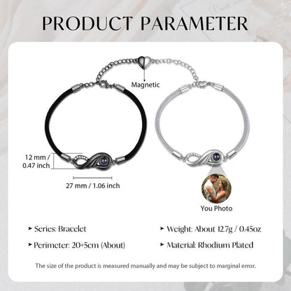 Couple Photo Projection Bracelet with Picture Inside | Infinity Charms Photo Bracelets