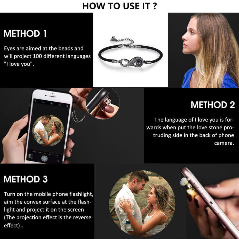 Couple Photo Projection Bracelet with Picture Inside | Infinity Charms Photo Bracelets