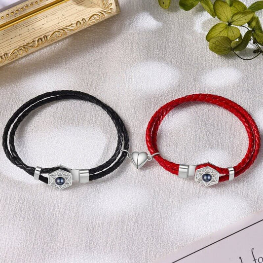 Couple Photo Projection Bracelet with Picture Inside | Hexagram Charms Photo Bracelets