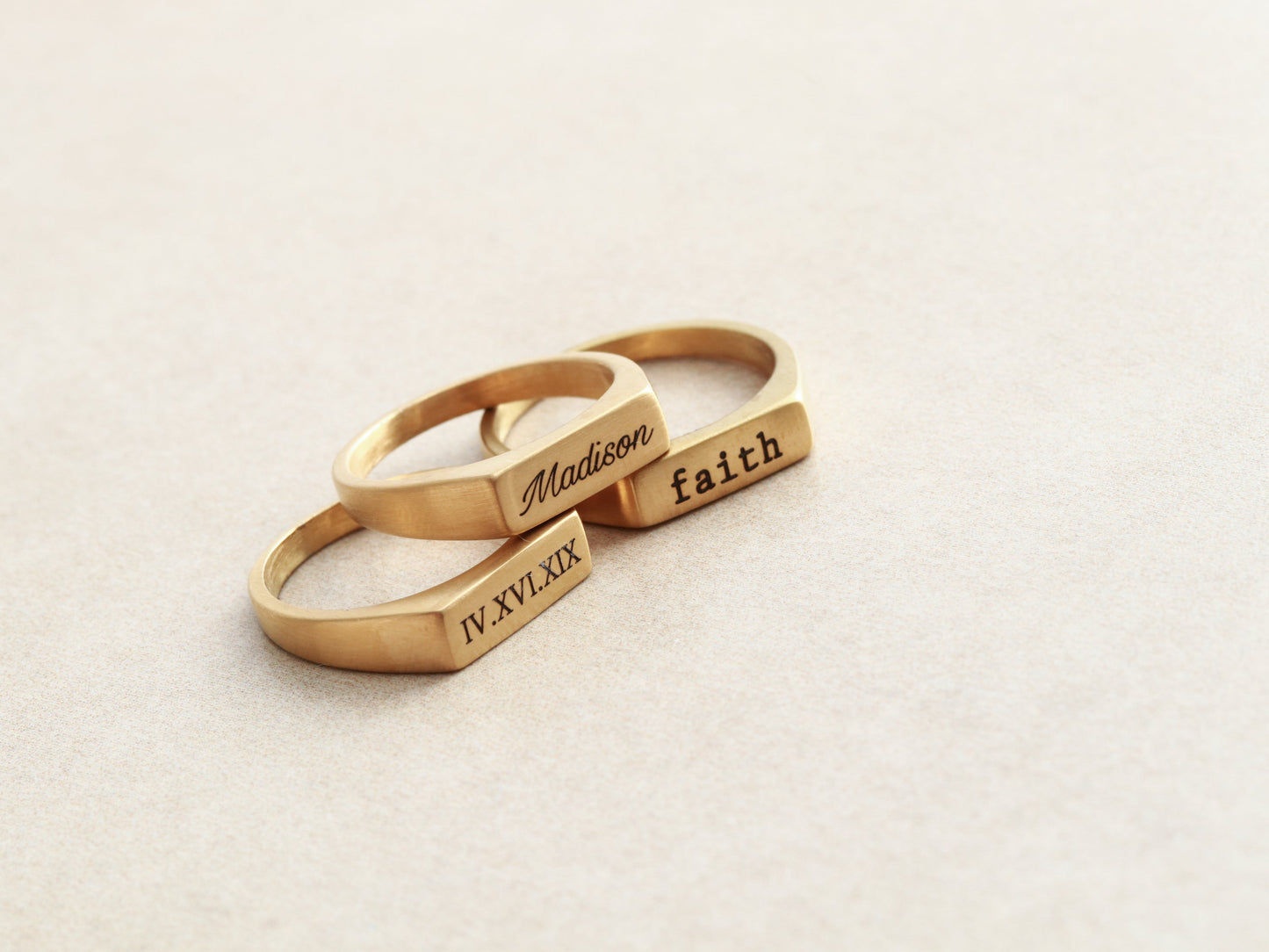 Engraved Signet Bar Ring