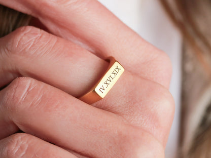 Engraved Signet Bar Ring