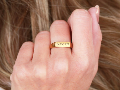 Engraved Signet Bar Ring