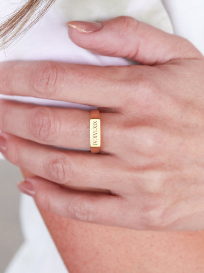 Engraved Signet Bar Ring