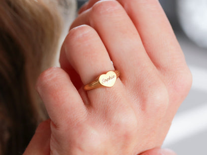 Engraved Signet Heart Ring