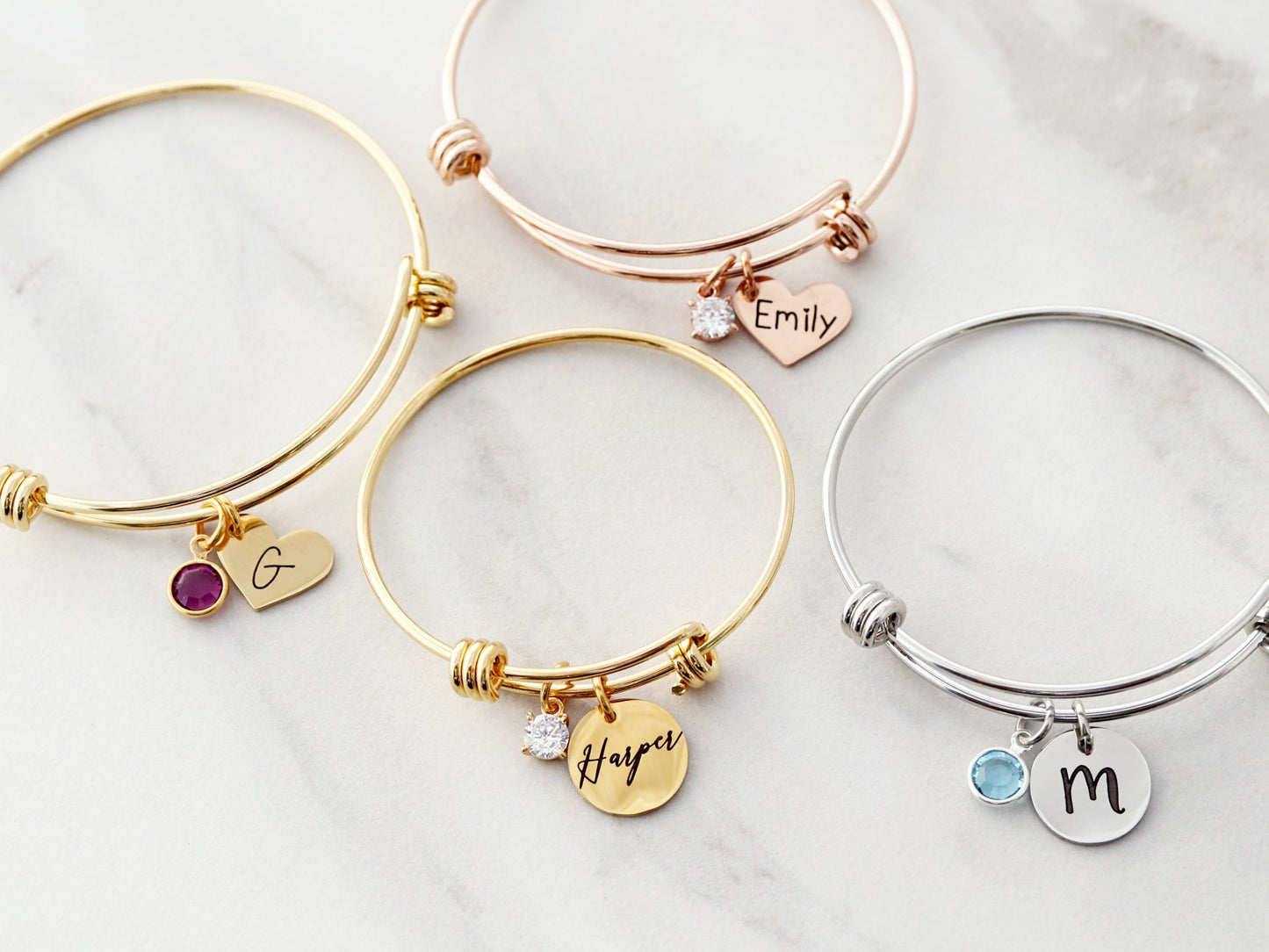 Initial and Birthstone Bangle