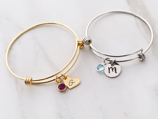 Initial and Birthstone Bangle