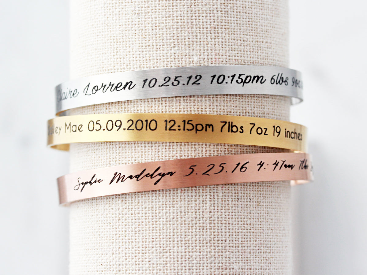 Birth Stat Cuff Bracelet | Thin Cuff