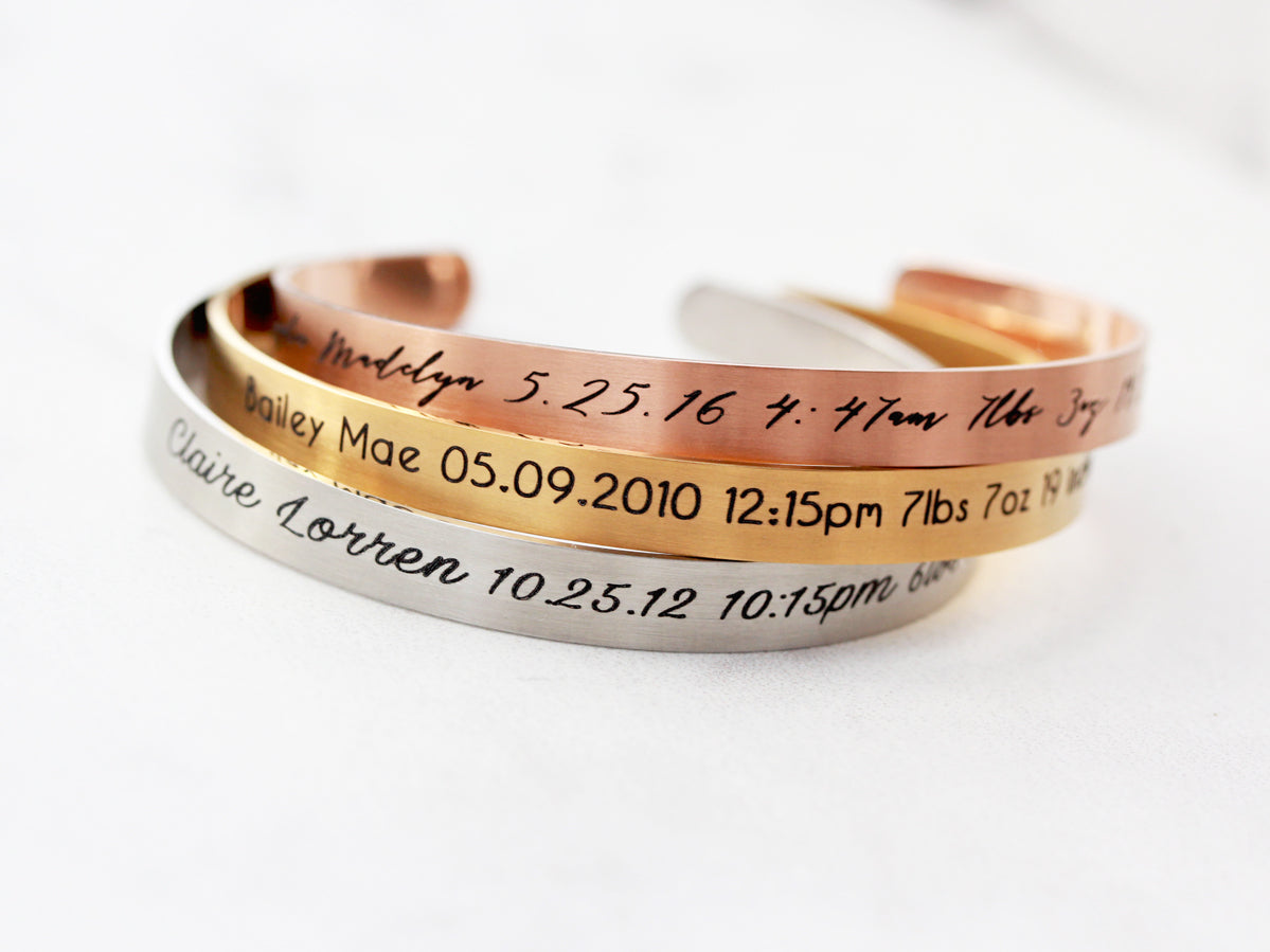 Birth Stat Cuff Bracelet | Thin Cuff