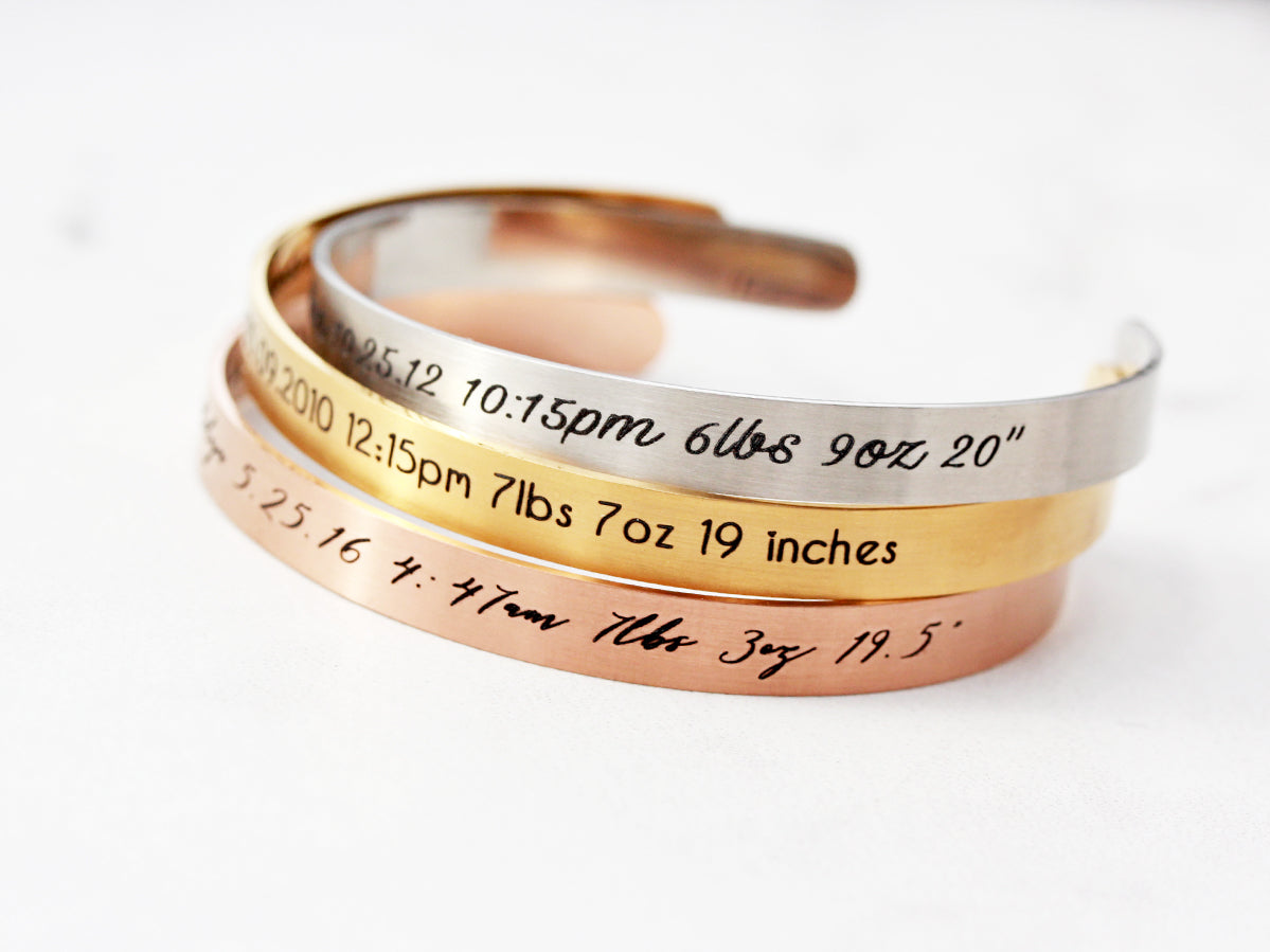 Birth Stat Cuff Bracelet | Thin Cuff