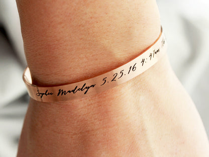 Birth Stat Cuff Bracelet | Thin Cuff