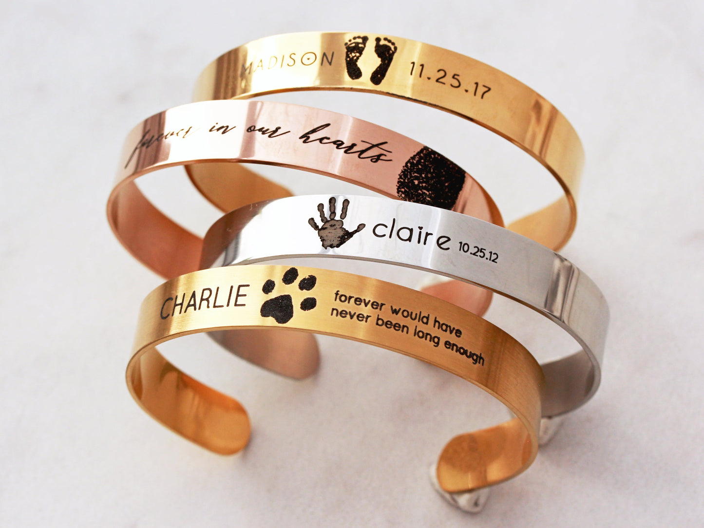 Actual Paw Print Bracelet | 3/8" Cuff