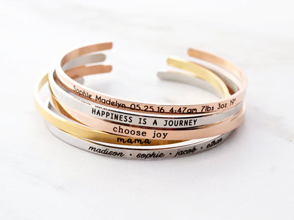 Skinny Engraved Bracelet | 1/8" Cuff