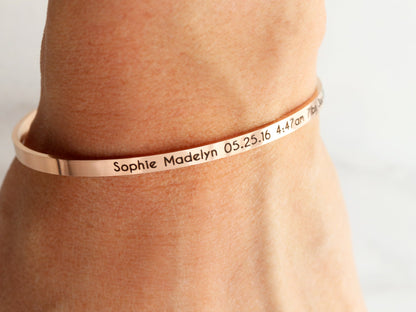 Birth Stat Cuff Bracelet | Skinny Cuff