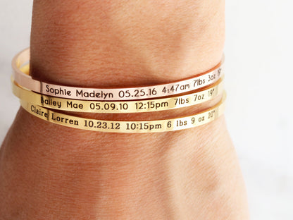 Birth Stat Cuff Bracelet | Skinny Cuff