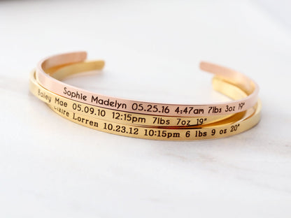 Birth Stat Cuff Bracelet | Skinny Cuff