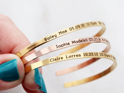 Birth Stat Cuff Bracelet | Skinny Cuff