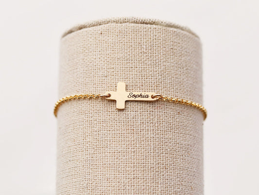 Engraved Cross Bracelet